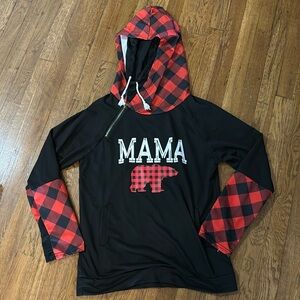 MAMA BEAR 🐻 Women’s Hoodie, Red & Black Plaid Pattern, Great Condition! Large